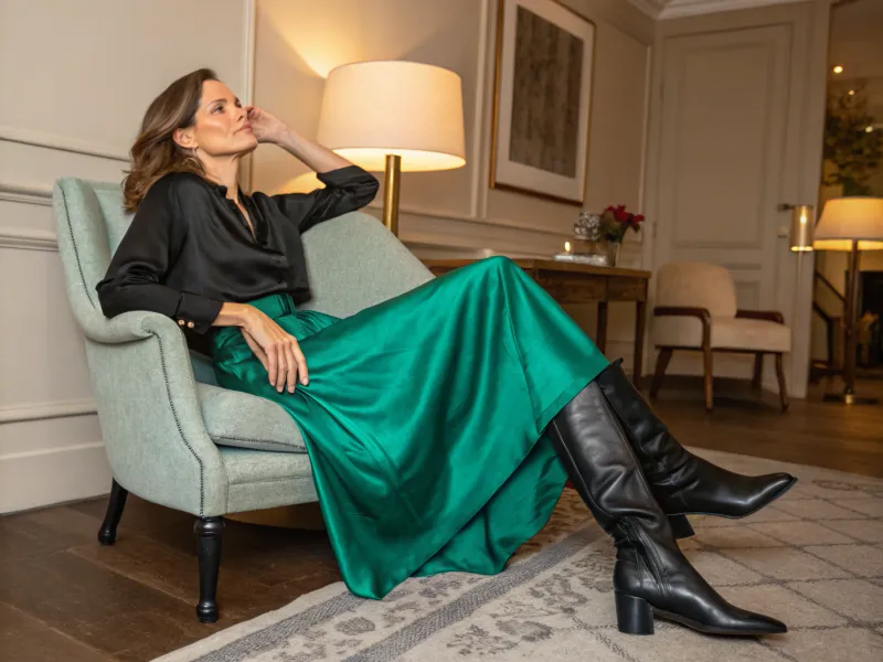 Silk Skirt with Tall Boots