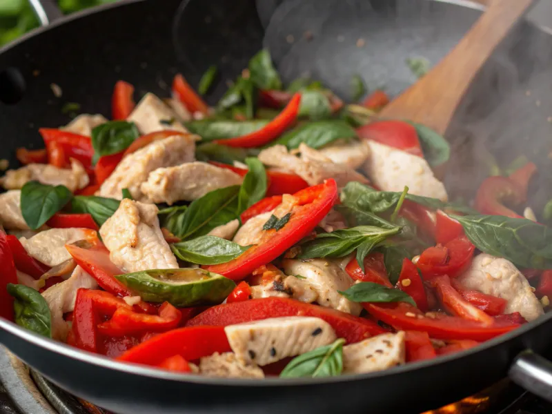 Spicy Thai Basil Chicken with Bell Peppers