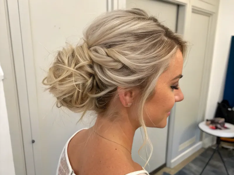 Textured Low Bun with Pulled-Out Pieces
