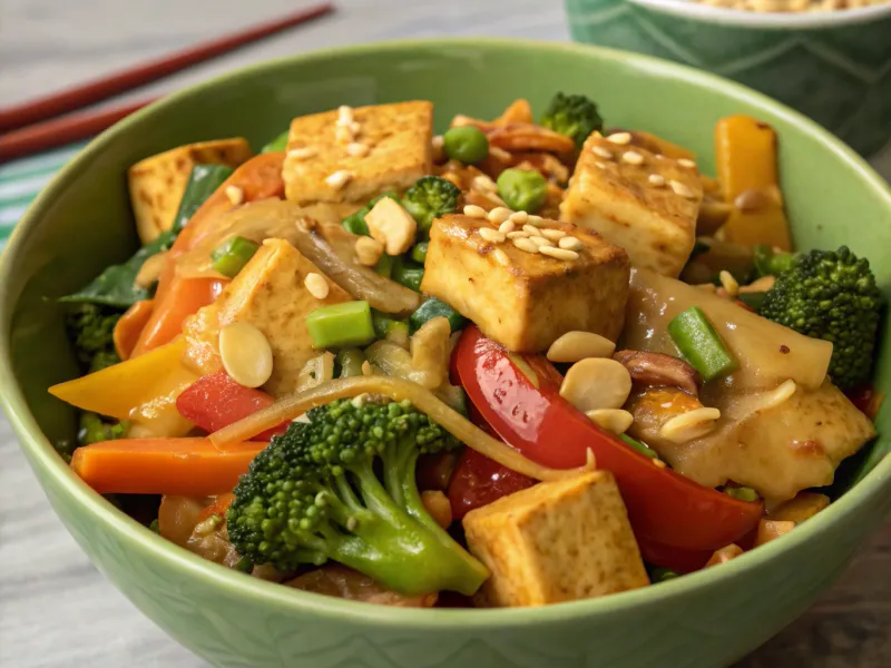 Tofu and Mixed Vegetables in Peanut Sauce