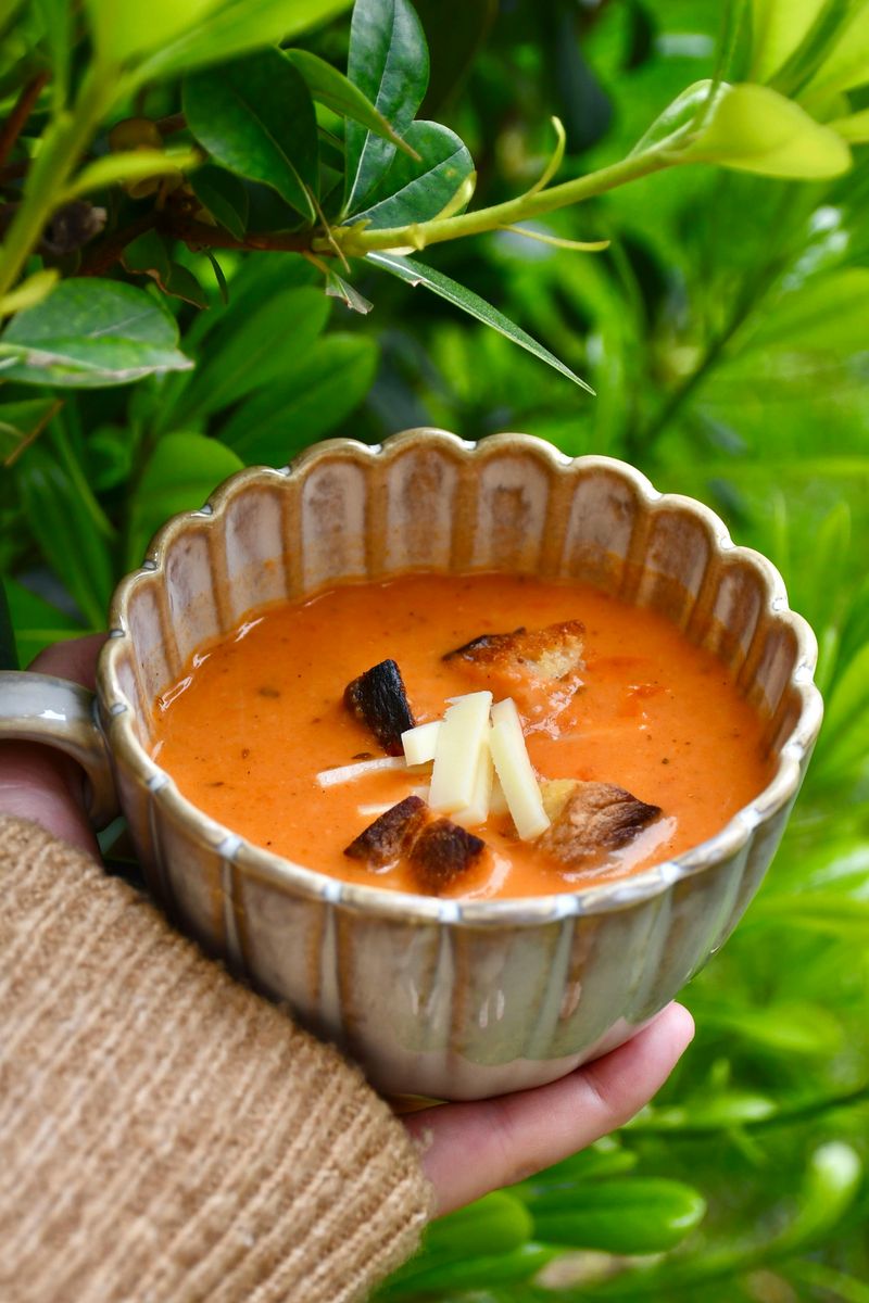 Tomato Soup with Grilled Cheese Croutons