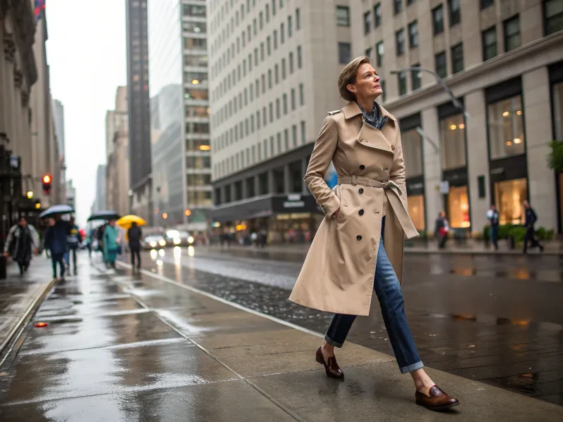 Trench Coat + Jeans + Loafers
