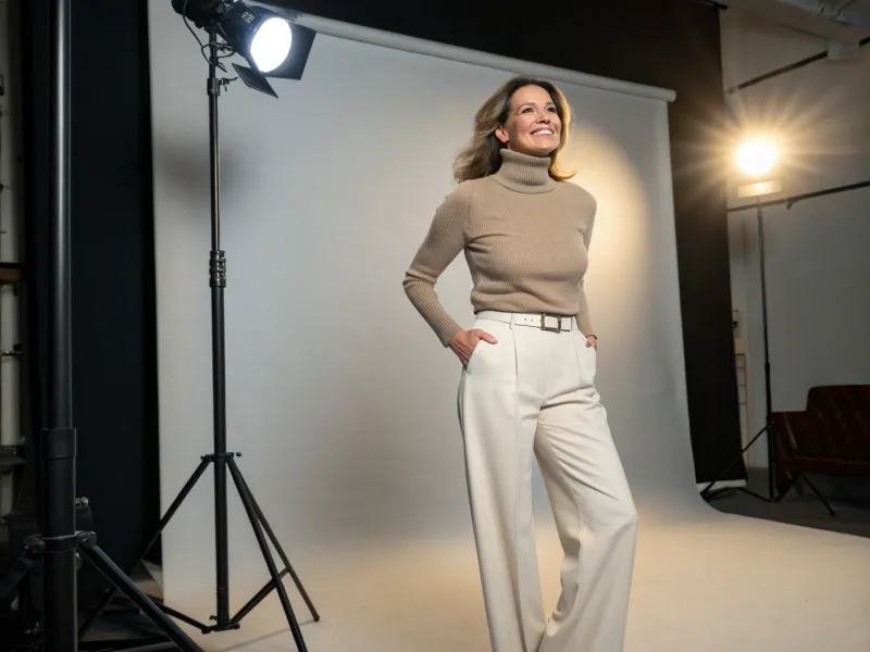 Turtleneck Tucked into High-Waisted Pants