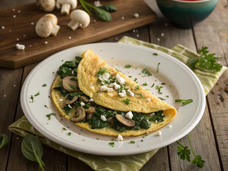 Veggie Omelet with Spinach, Mushrooms, and Feta