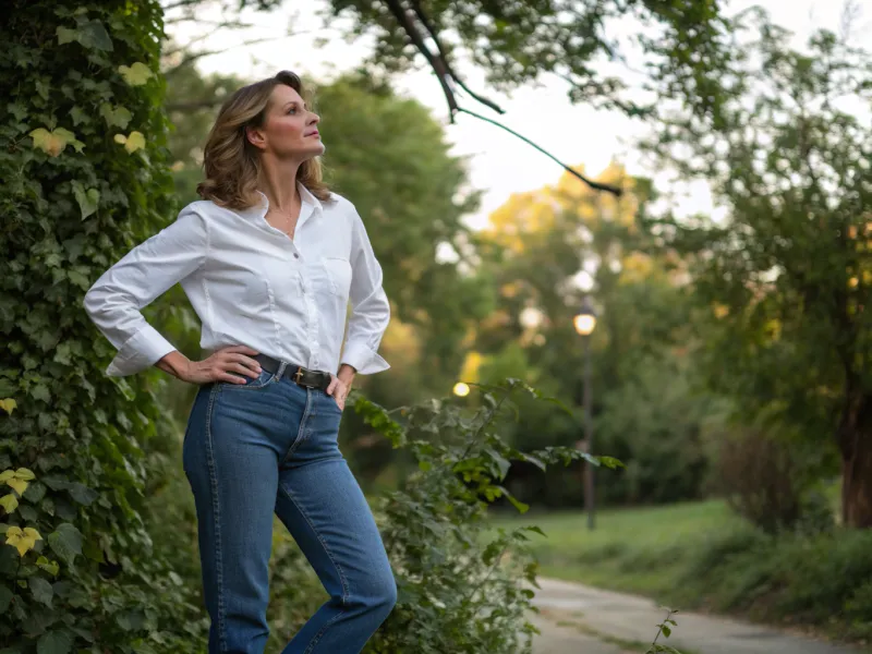 White Button-Down Shirt and Jeans