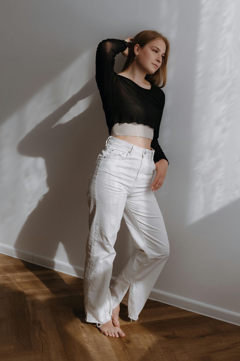 White or Ecru Straight Jeans