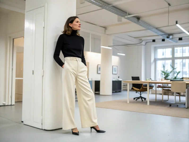 Wide-Leg Trousers with a Fitted Turtleneck