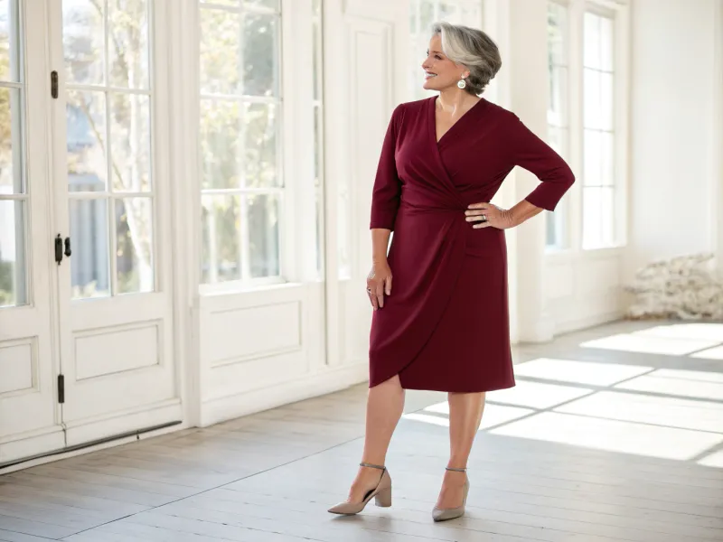 Wrap Dress with Neutral Heels