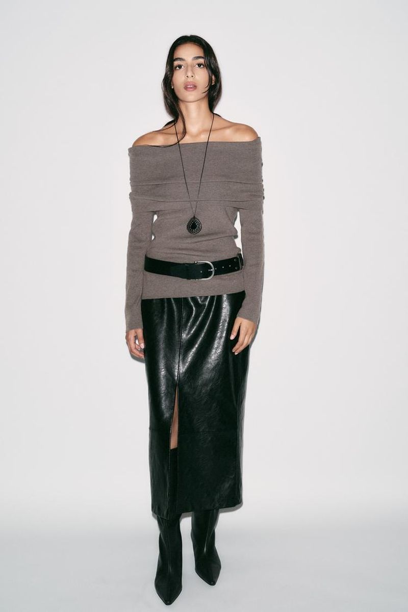 Zara Faux Leather Midi Skirt