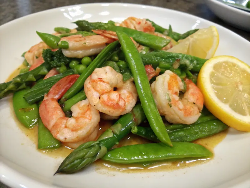 Zesty Shrimp with Asparagus and Snap Peas