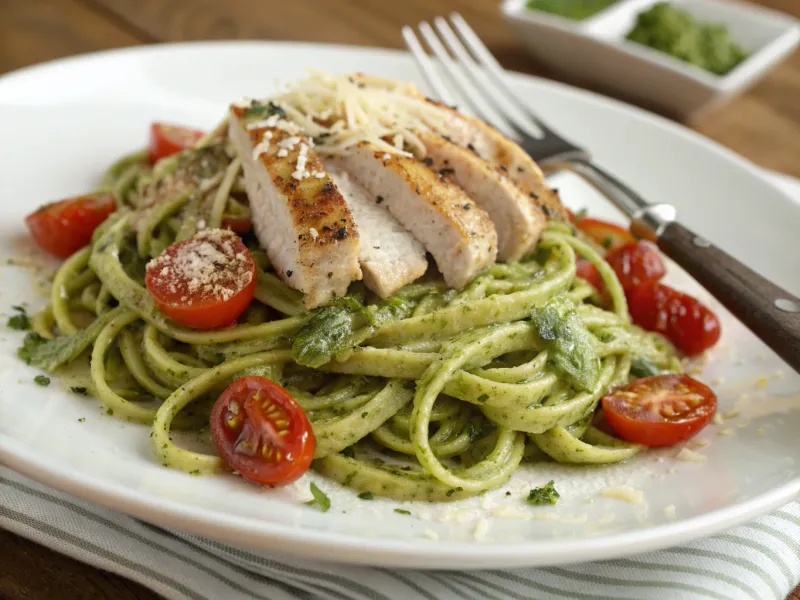 Zucchini Noodles with Pesto and Grilled Chicken