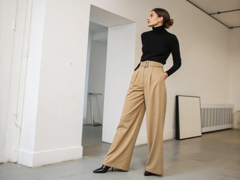 Black Turtleneck with Wide-Leg Pants