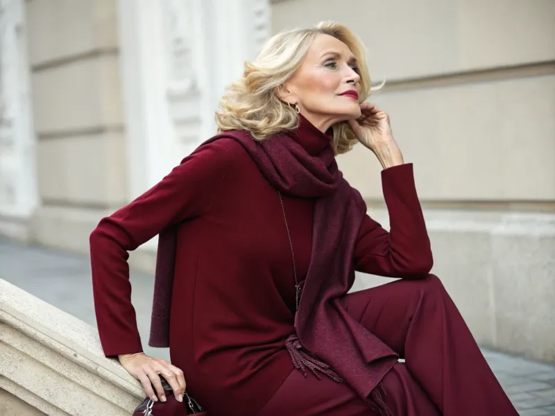 Burgundy Monochromatic Ensemble with Textural Interest