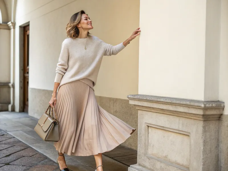 Cashmere Crewneck with Midi Skirt