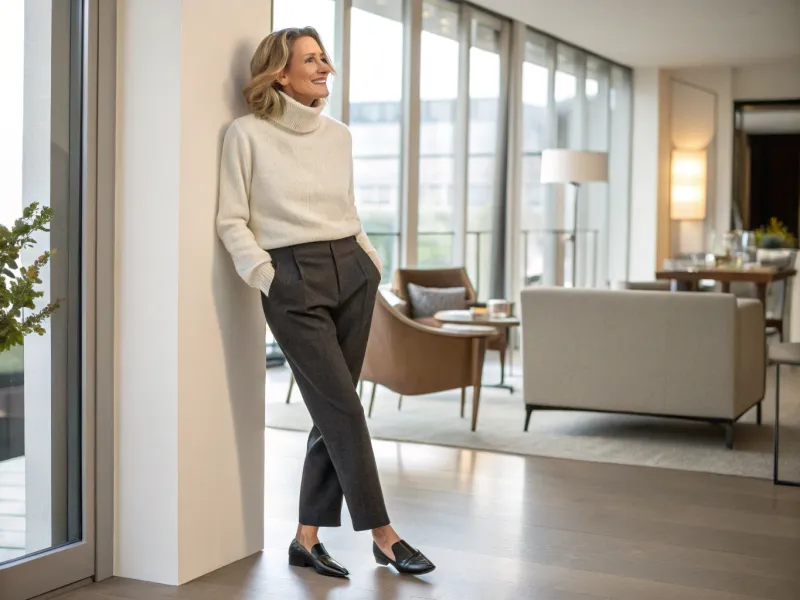 Cashmere Sweater with Tailored Trousers