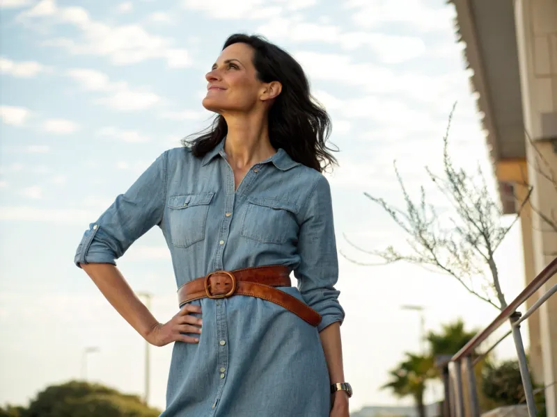 Chambray Shirt Dress with a Leather Belt