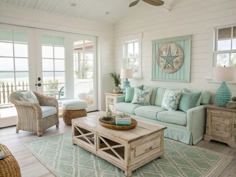 Coastal Cool – Seafoam, Driftwood, White Sand, and Pale Aqua