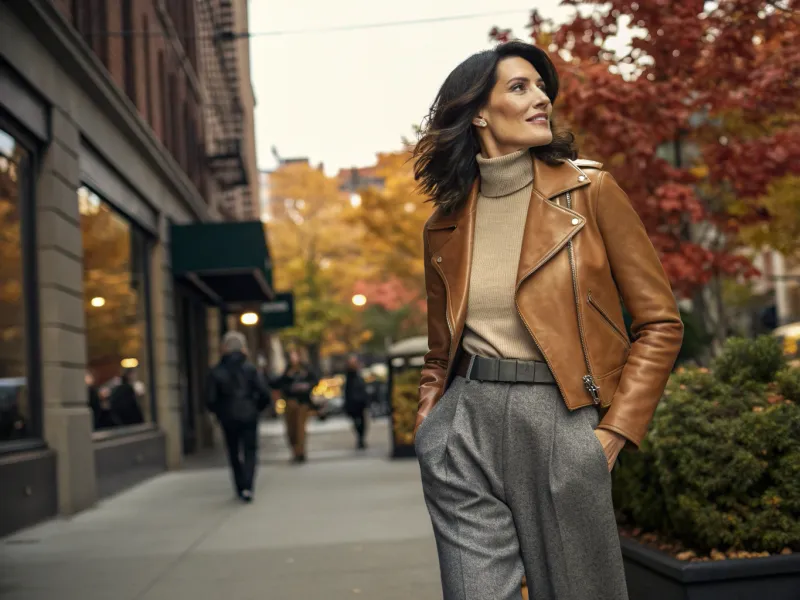 Leather Jacket with Wool Trousers