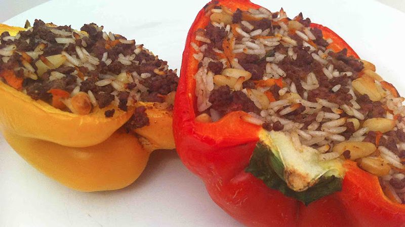 Mediterranean-Style Stuffed Bell Peppers with Lean Beef