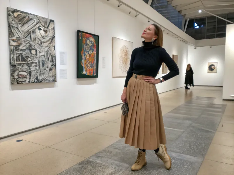 Pleated Midi Skirt with a Fitted Sweater