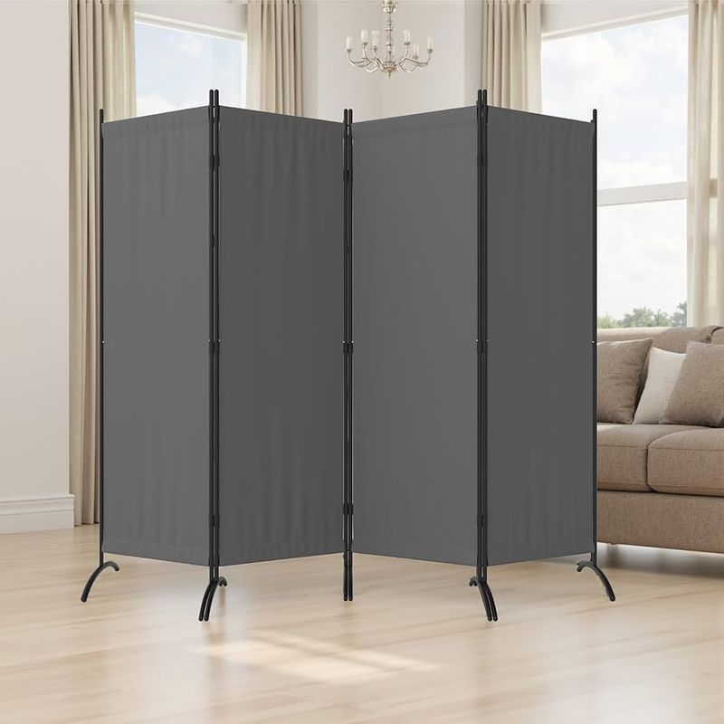 Room Divider 6 FT Portable Folding Privacy Screen 4-Panel Fabric Divider (88″ W x ~71″ H)