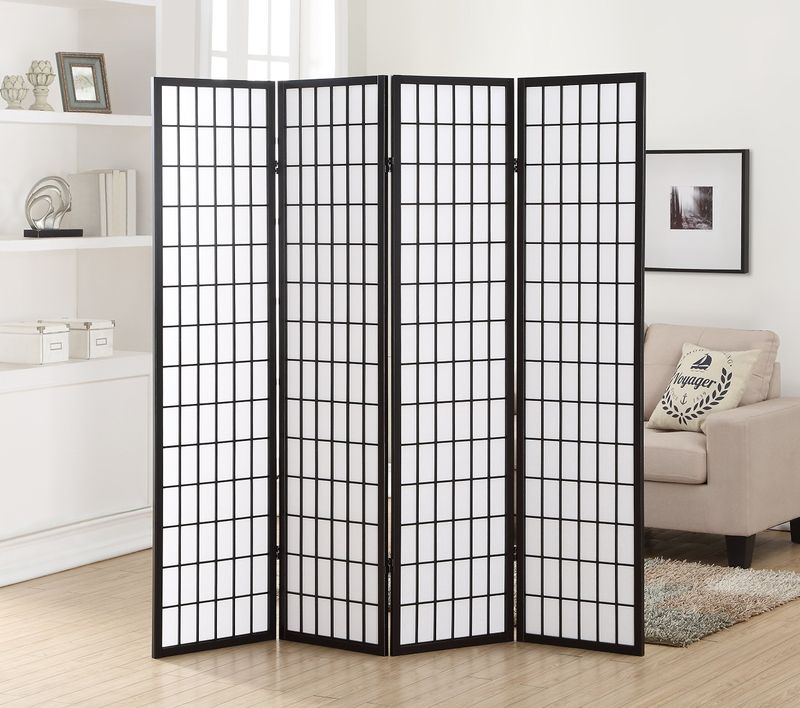 Roundhill Furniture Oriental Shoji 4-Panel Screen Room Divider (Black)