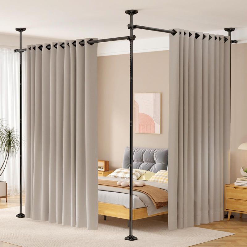 SUNALLY Room Divider No-Drilling Curtain Rod (4-10 ft H, 28-140 in W)