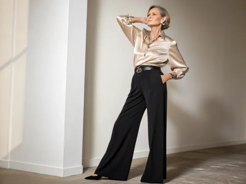 Silk Blouse with Wide-Leg Pants