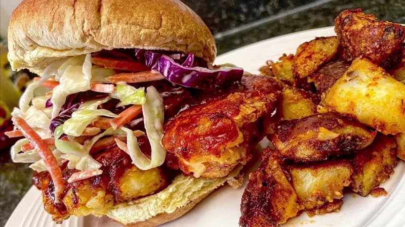 Slow Cooker Shredded Nashville Hot Chicken Sandwich