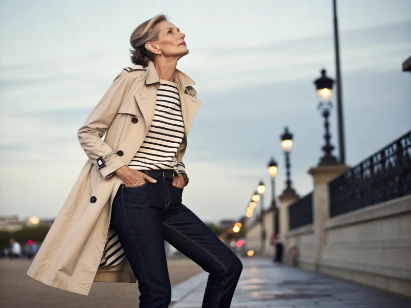 Striped Top with Classic Trench Coat