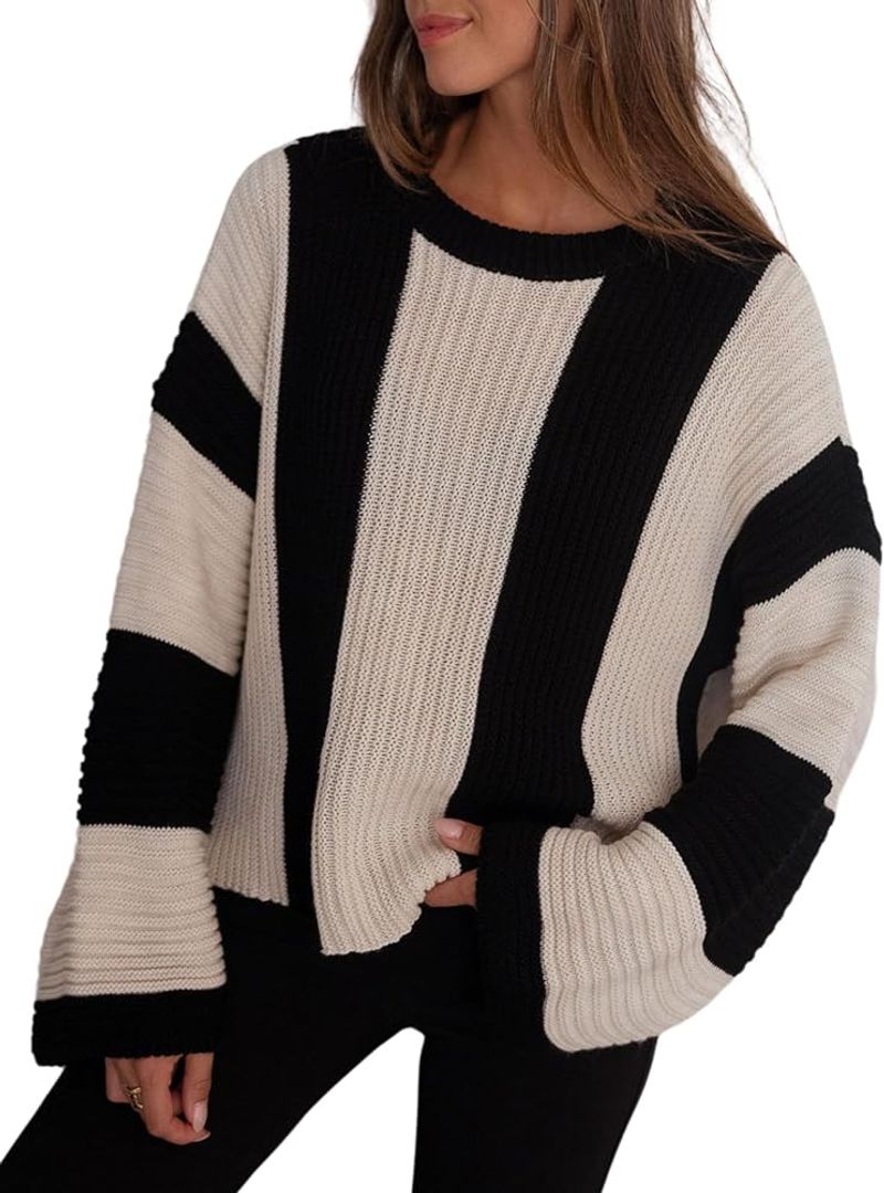 Striped or Ribbed Pullover Sweater