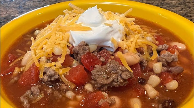 Taco Soup with Ground Beef, Beans, and Veggies