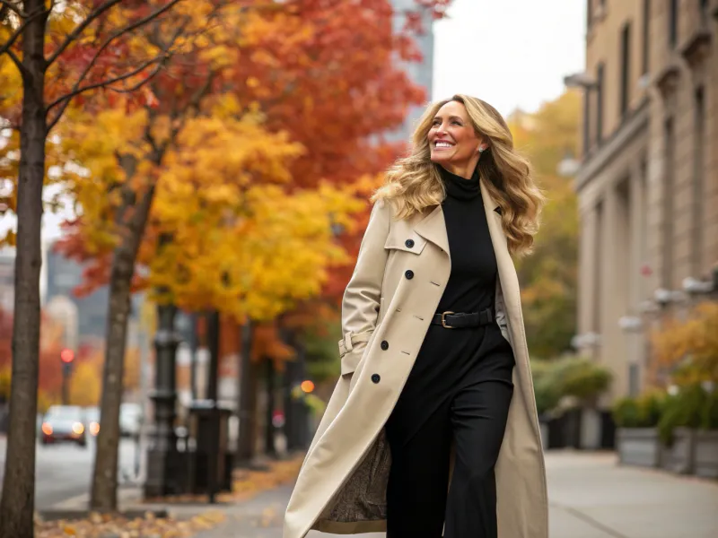 Trench Coat Over Monochrome Outfit