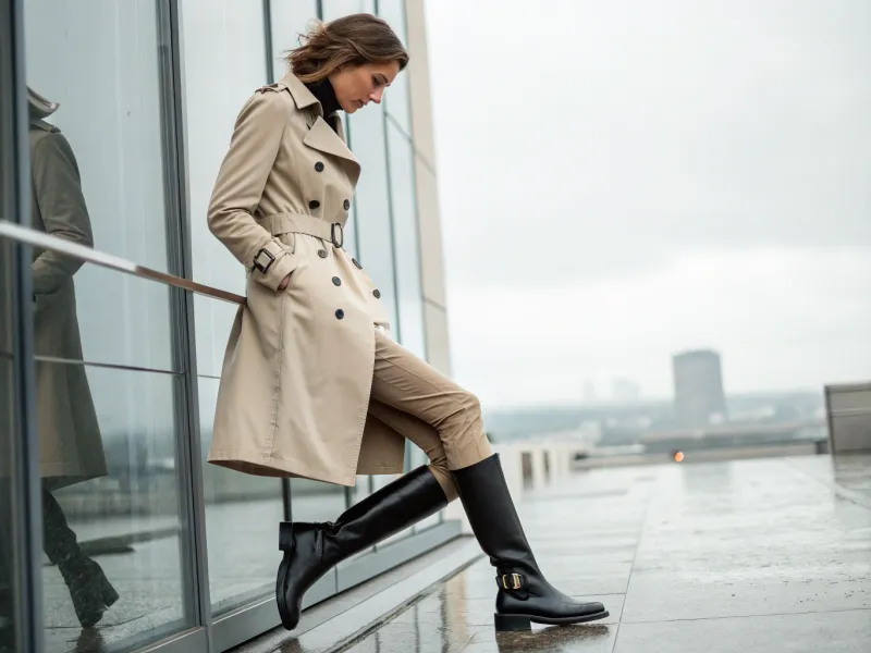 Trench Coat + Slim Trousers + Leather Chelsea Boots