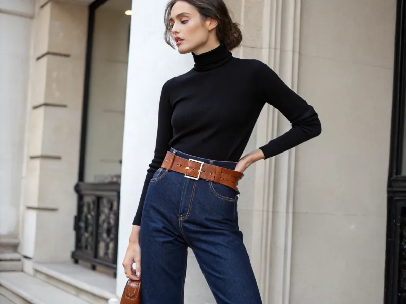 Turtleneck Tucked into High-Waisted Jeans