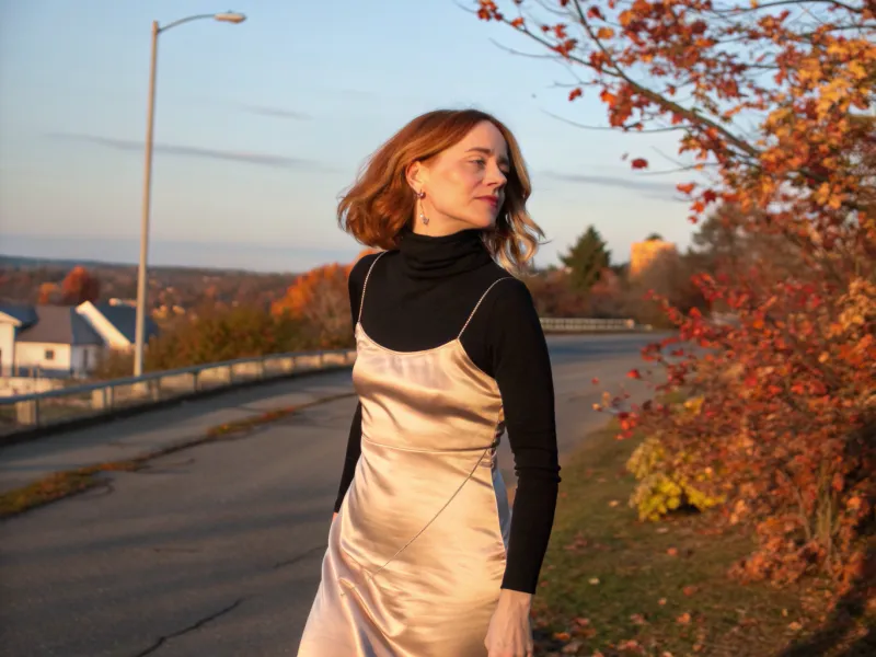 Turtleneck Under Slip Dress Layering