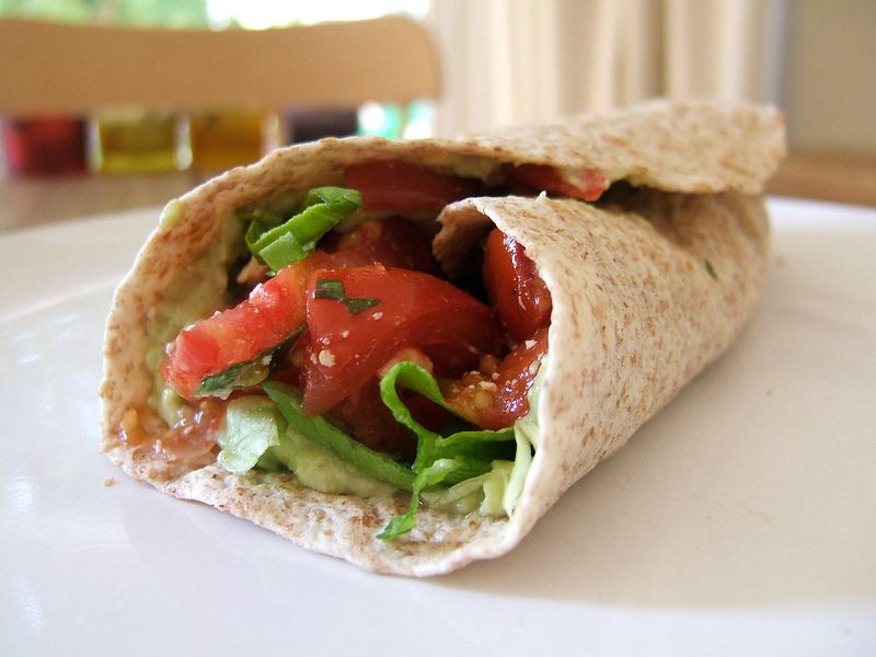 Veggie Wrap with Hummus, Spinach & Roasted Peppers