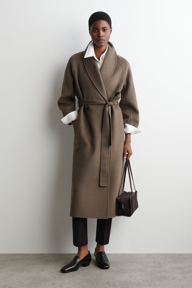 Belted Double Faced Wool Long Coat