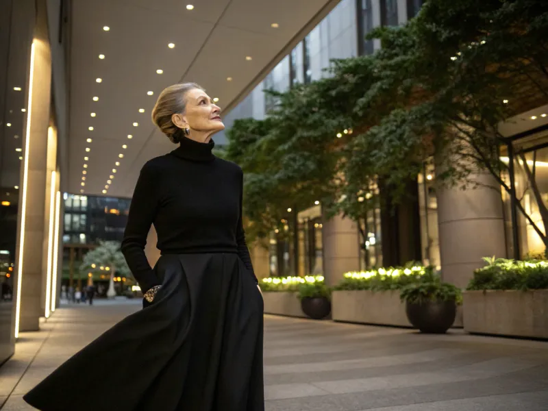 Black Turtleneck + Midi Skirt