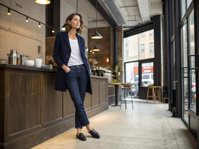 Dark Jeans + Blazer + Simple Top