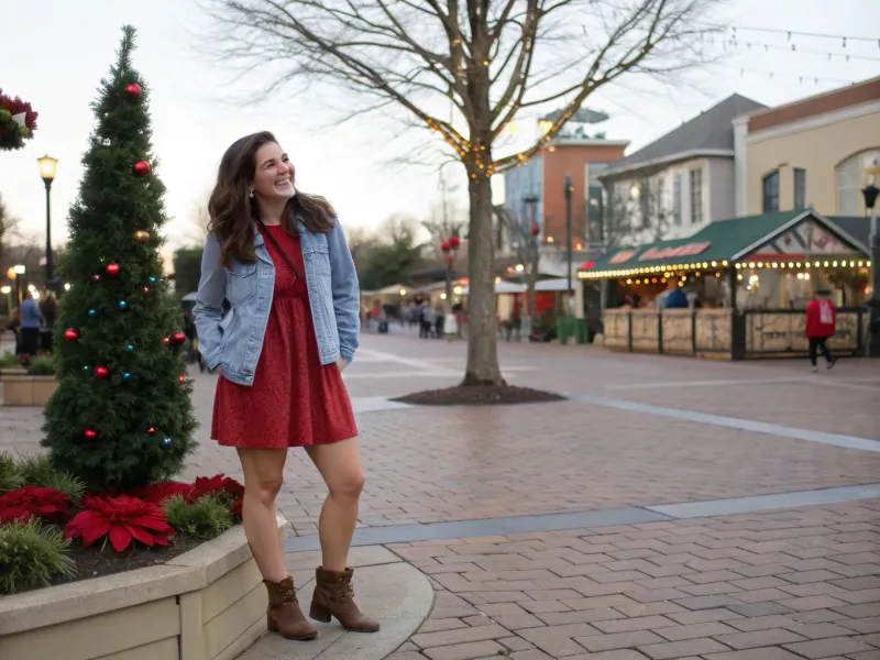 Denim Jacket Over a Holiday Dress