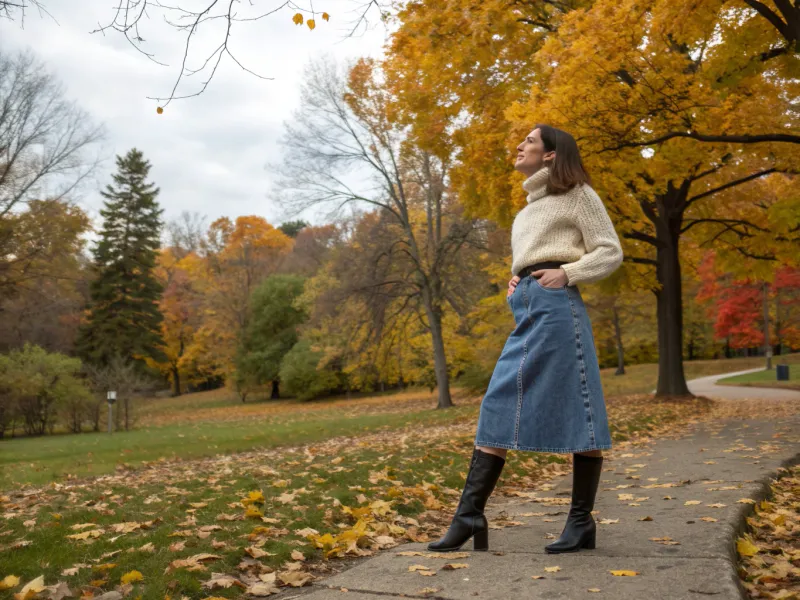 Denim Skirt + Ankle or Mid-Calf Boots