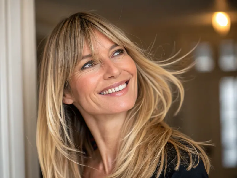 Face-Framing Curtain Bangs with Length