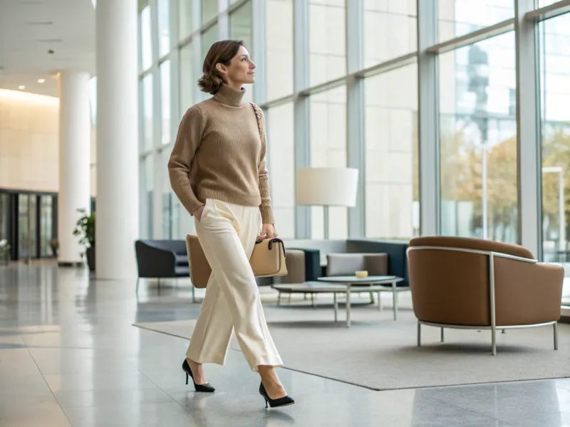 Fine-Gauge Knit + Wide-Leg Trousers