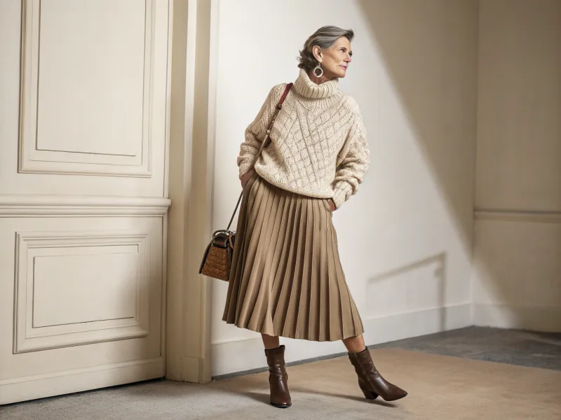 Knit Sweater + Pleated Skirt