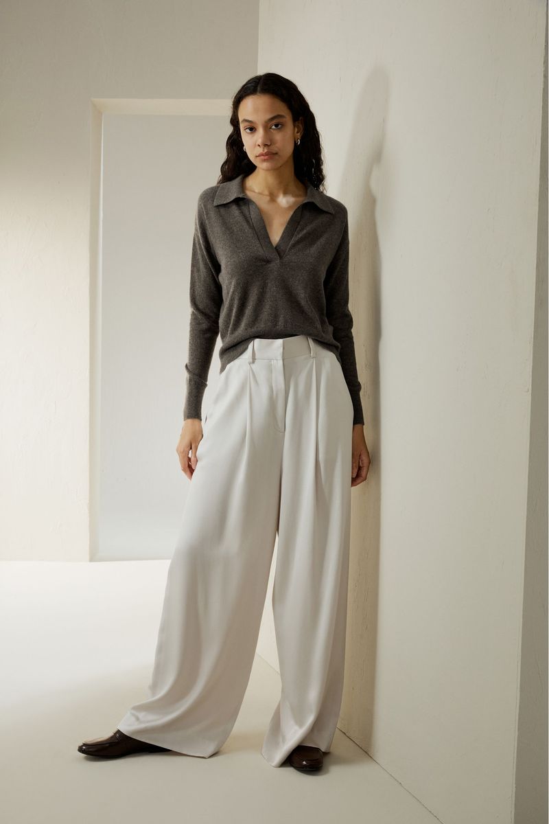 LilySilk Ribbed Cashmere Polo Sweater