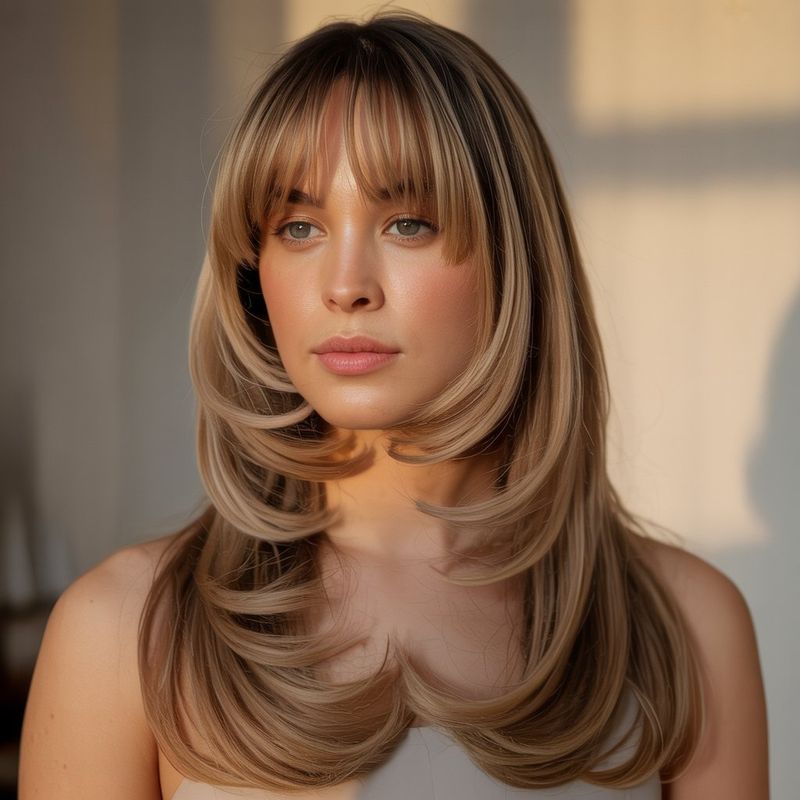 Long Hair with Curtain Bangs