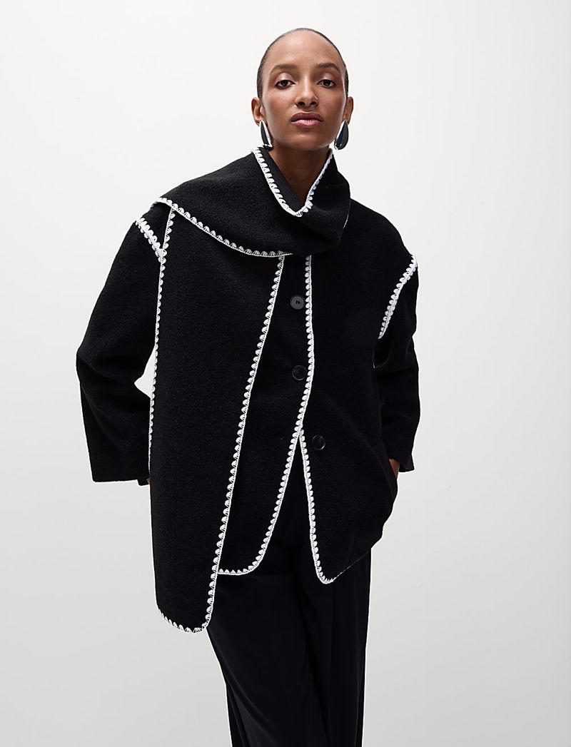 M&S Textured Detachable Scarf Wrap Coat