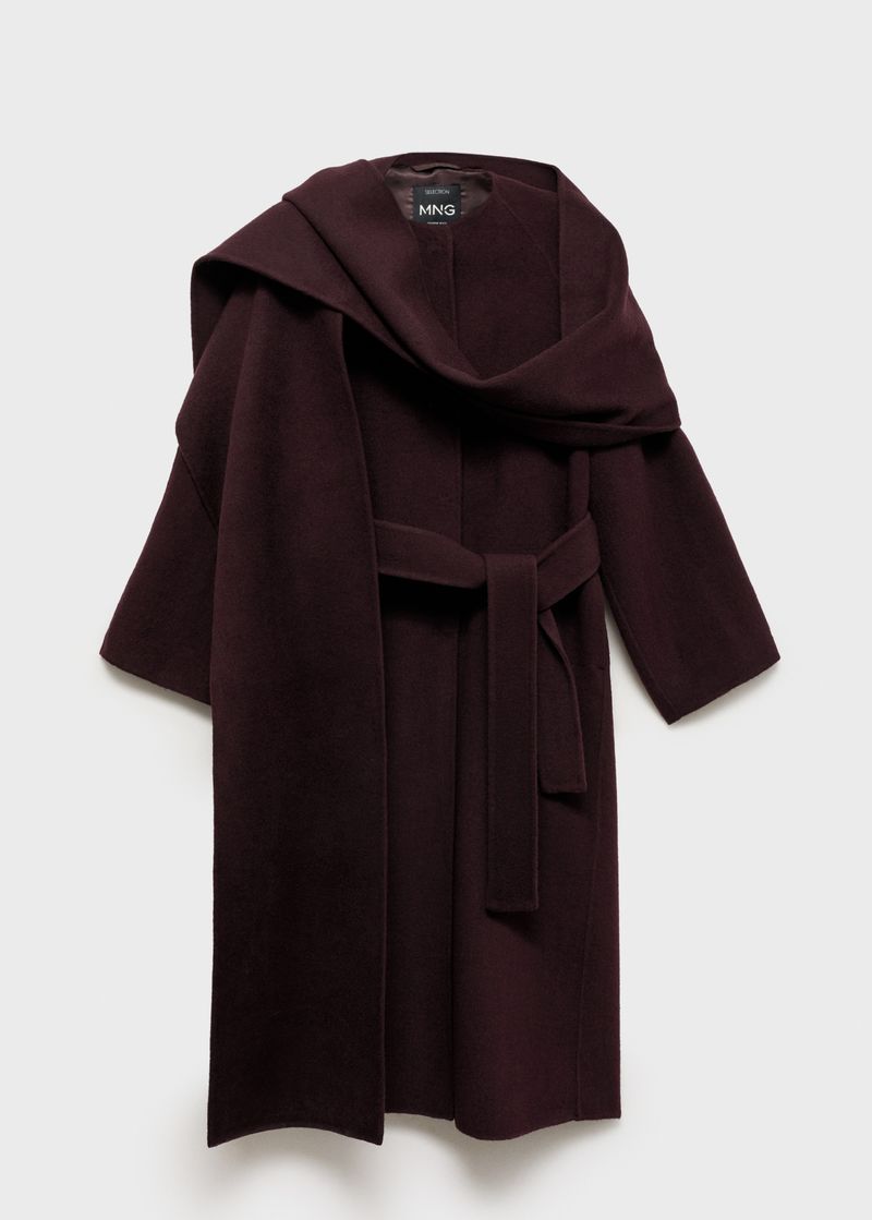 Mango Belted Wool Coat with Detachable Scarf