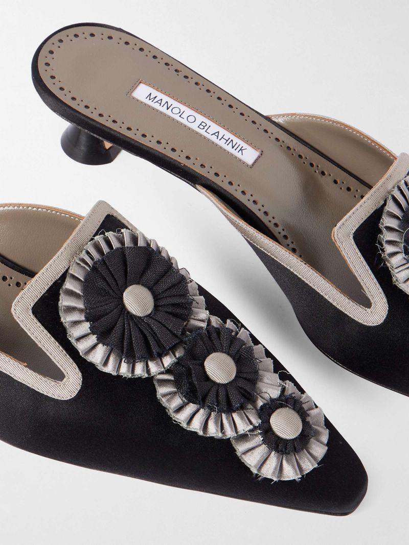 Manolo Blahnik Merode 30 Grosgrain-Trimmed Satin Mules